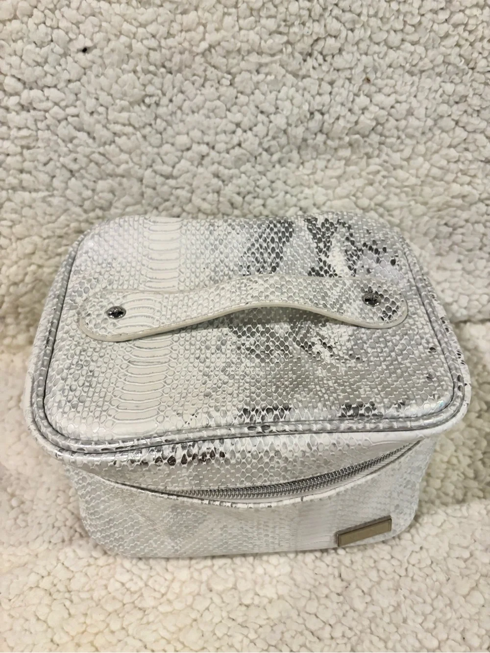Stephanie Johnson White Snake-Embossed Cosmetic Case with Top Handle